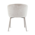 De Eetkamerstoel Nova - Beige is een modern gestoffeerde stoel met lichtbeige stof en vier slanke poten, van achteren gezien tegen een effen witte achtergrond.