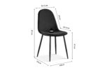 Stoel 'Boy' Fluweel Zwart (2 per doos): een zwarte stoel met vier slanke poten, 82cm hoog, 44.5cm breed, 54cm diep, zitdiepte 49cm, rugleuninghoogte 43cm, zithoogte 47cm, gewichtslimiet 120kg.