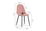 De Stoel 'Boy' Fluweel Roze (4 per doos) is een roze fluwelen stoel met zwart metalen poten, met als opschrift: hoogte 82 cm, zithoogte 47 cm, zitbreedte 44,5 cm, zitdiepte 39,5 cm, rugleuning hoogte 43 cm, diepte 54 cm, breedte 49 cm, max gewicht 120 kg.