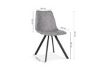De Stoel 'Emma' PU Donkergrijs (2 per doos) is een moderne grijze stoel met vier zwarte schuine poten; afmetingen: breedte zitting 46 cm, hoogte zitting 45 cm, diepte zitting 43 cm, totale hoogte 83 cm, hoogte poten 50 cm, spanwijdte poten 60 cm.