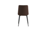 Set van 4 'Furas' stoelen in donkerbruin PU, met een eenvoudig ontwerp met een gladde, licht gebogen rugleuning en vier slanke zwarte poten. Afgebeeld vanaf de achterkant tegen een effen witte achtergrond.