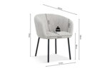 Stoel 'Sevilla' Stof Beige (2 per doos) schuin afgebeeld: lichtgrijs gestoffeerde accentstoel met zwarte poten, 76 cm hoog, 62 cm breed, zithoogte 48 cm, diepte 57 cm, en een draagvermogen van 130 kg.