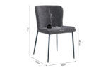 De Stoel 'Lisa' Stof Fabb Raven 13 Donkergrijs (2 per doos) heeft metalen poten, donkergrijze bekleding en meet 85x50x62 cm; zithoogte is 49,5 cm, zitdiepte 45 cm, rughoogte 38 cm. Max. draagvermogen: 120 kg.
