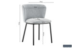Stoel 'Arthur' Stof Ote Belfast 41 Lichtgrijs (2 per doos) met zwarte metalen poten. Afmetingen: rugleuning 54x79cm, zitvlak 45x45cm, rug breedte 52cm, zithoogte 49,5cm.
