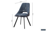 De SALE - Eetkamerstoel 'Filou' Bouclé Blauw Vloerkleed PU Blauw (2 per doos) is een moderne blauwe stoel met zwarte schuine poten, met de volgende afmetingen: hoogte 85 cm, zithoogte 49 cm, diepte 56 cm, zitbreedte 48 cm, zitdiepte 45 cm, rughoogte 47 cm.