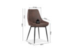 De Stoel 'Mirano' Micro fiber PU Bruin (2 per doos) is een stoel met bruine kussens en zwarte metalen poten, met een zithoogte van 48cm, breedte van 49cm, diepte van 43cm, rughoogte van 41cm, totale hoogte van 86cm en een maximaal gewicht van 120kg.