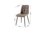 Set van 4 stoelen 'Furas' Vintage PU Bruin (1c) getoond in een hoek. Bruin gestoffeerd, zwarte poten. Afmetingen: H88cm, zitting H48cm, B43cm, D47.5cm, rugleuning H53.5cm. Max gewicht: 120kg.