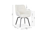 De Stoel 'Modest' Draaibaar Stof Fabb Raven 22 Ecru is een moderne fauteuil met gestructureerde lichte stof, zwart metalen poten en afmetingen: hoogte 84cm, breedte 63cm, breedte zitting 40cm, hoogte rugleuning 44,6cm, hoogte arm 61cm, hoogte zitting 45,5cm.