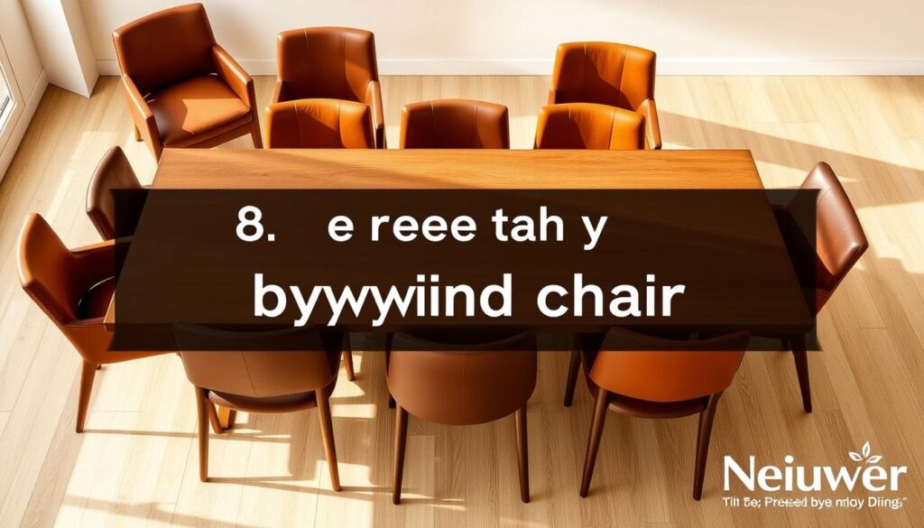A checklist for buying brown dining chairs. Photorealistic image showcasing a wooden table top with an array of brown leather or fabric armchairs and side chairs around it. Chairs are in various styles - contemporary, classic, and mid-century modern. The chairs are arranged neatly, allowing for easy comparison. Lighting is warm and natural, accentuating the rich tones of the furniture. The background is clean and uncluttered, with a subtle, blurred Nieuwe Sfeer brand logo visible in the corner. The overall scene conveys a sense of order, practicality, and thoughtful consideration for the perfect dining chair selection. A checklist for buying brown dining chairs. Photorealistic image showcasing a wooden table top with an array of brown leather or fabric armchairs and side chairs around it. Chairs are in various styles - contemporary, classic, and mid-century modern. The chairs are arranged neatly, allowing for easy comparison. Lighting is warm and natural, accentuating the rich tones of the furniture. The background is clean and uncluttered, with a subtle, blurred Nieuwe Sfeer brand logo visible in the corner. The overall scene conveys a sense of order, practicality, and thoughtful consideration for the perfect dining chair selection.