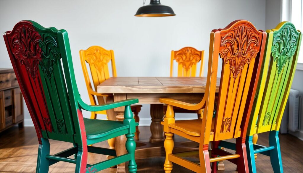 gekleurde eetkamerstoelen hout
