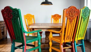 gekleurde eetkamerstoelen van hout