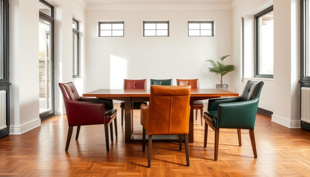 gekleurde eetkamerstoelen leer