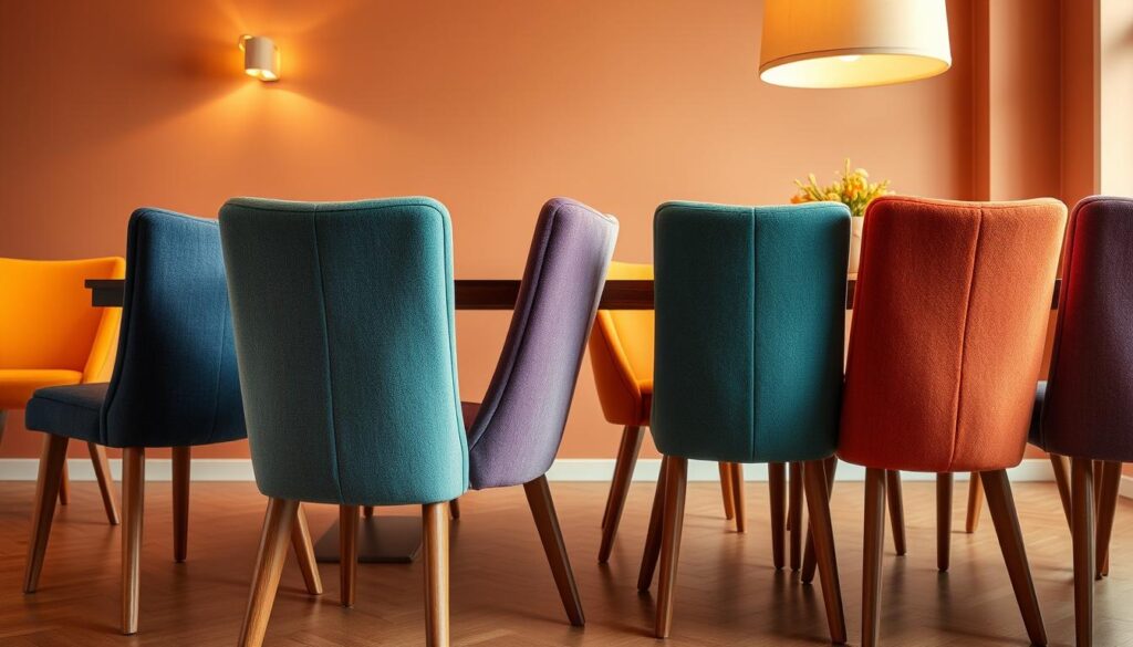gekleurde eetkamerstoelen van stof