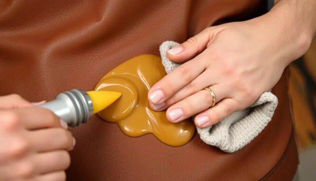 Aanbrengen van leerconditioner op kleur op licht verkleurd leer Aanbrengen van leerconditioner op kleur op licht verkleurd leer