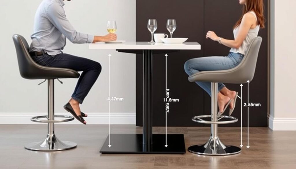 Bartafel met bijpassende hoge stoelen en correcte zithoogte Bartafel met bijpassende hoge stoelen en correcte zithoogte