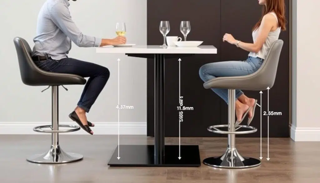 Bartafel met bijpassende hoge stoelen en correcte zithoogte Bartafel met bijpassende hoge stoelen en correcte zithoogte