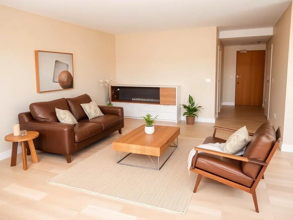 Beige en bruin in een moderne woonkamer Beige en bruin in een moderne woonkamer