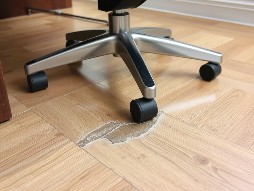 Beschadigde laminaatvloer door harde wieltjes