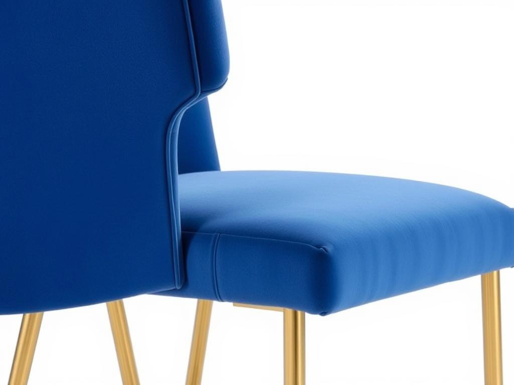 Blauwe velours eetkamerstoel als contrast bij een bruine bank Blauwe velours eetkamerstoel als contrast bij een bruine bank