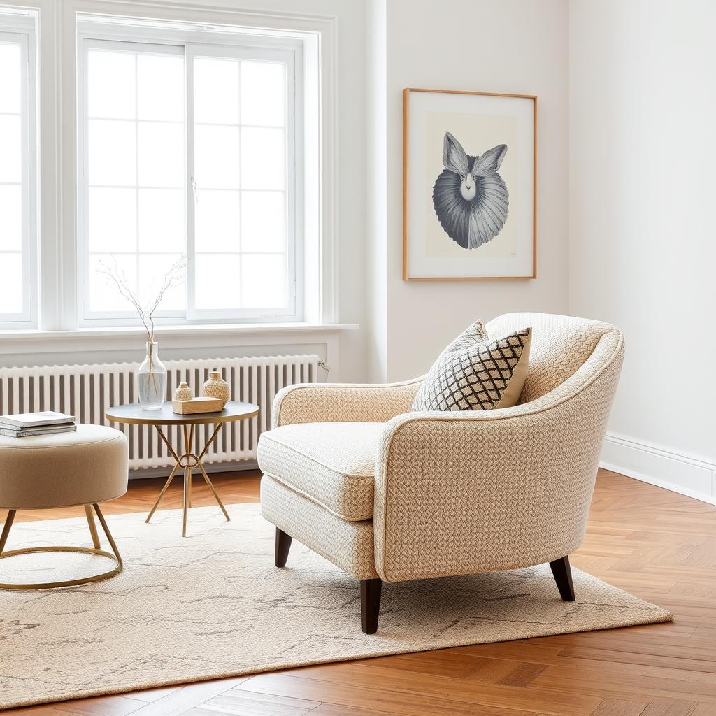 Bouclé fauteuil als statement stuk in een woonkamer Bouclé fauteuil als statement stuk in een woonkamer