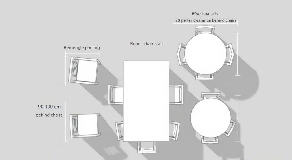 Bovenaanzicht van een eettafel met stoelen Bovenaanzicht van een eettafel met stoelen