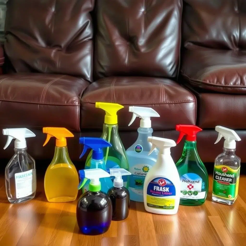Chemische producten naast leren meubel Chemische producten naast leren meubel