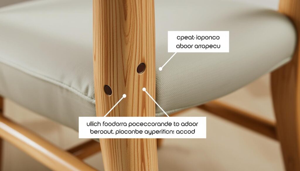 Close-up van duurzame verbindingen en materialen in eetkamerstoelen Close-up van duurzame verbindingen en materialen in eetkamerstoelen