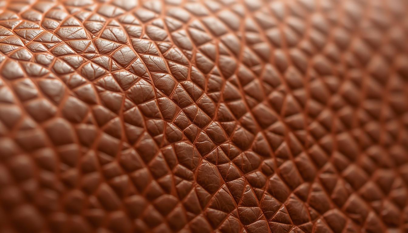 Close-up van echt leer met natuurlijke onregelmatigheden en textuur