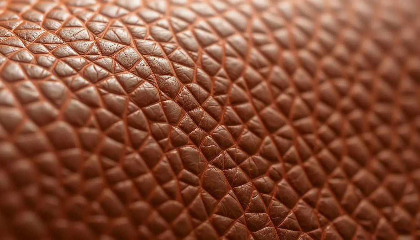 Close-up van echt leer met natuurlijke onregelmatigheden en textuur