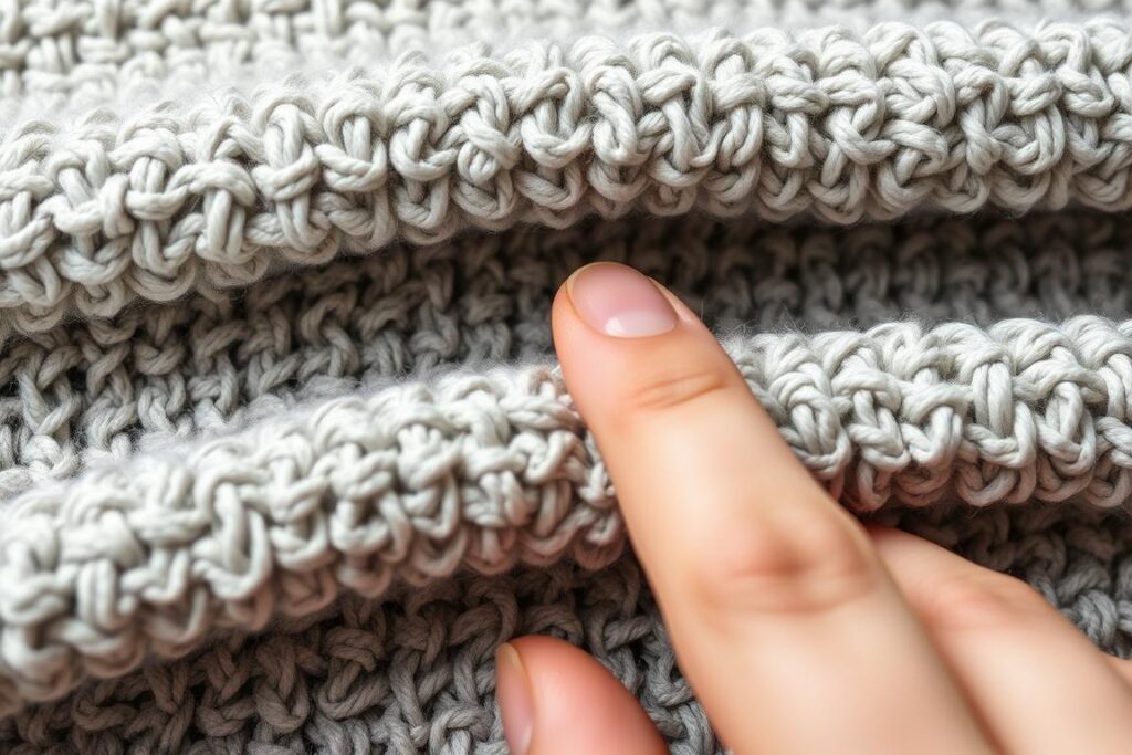 Close-up van kwaliteits boucle stof met dichte lussen en stevige backing Close-up van kwaliteits boucle stof met dichte lussen en stevige backing