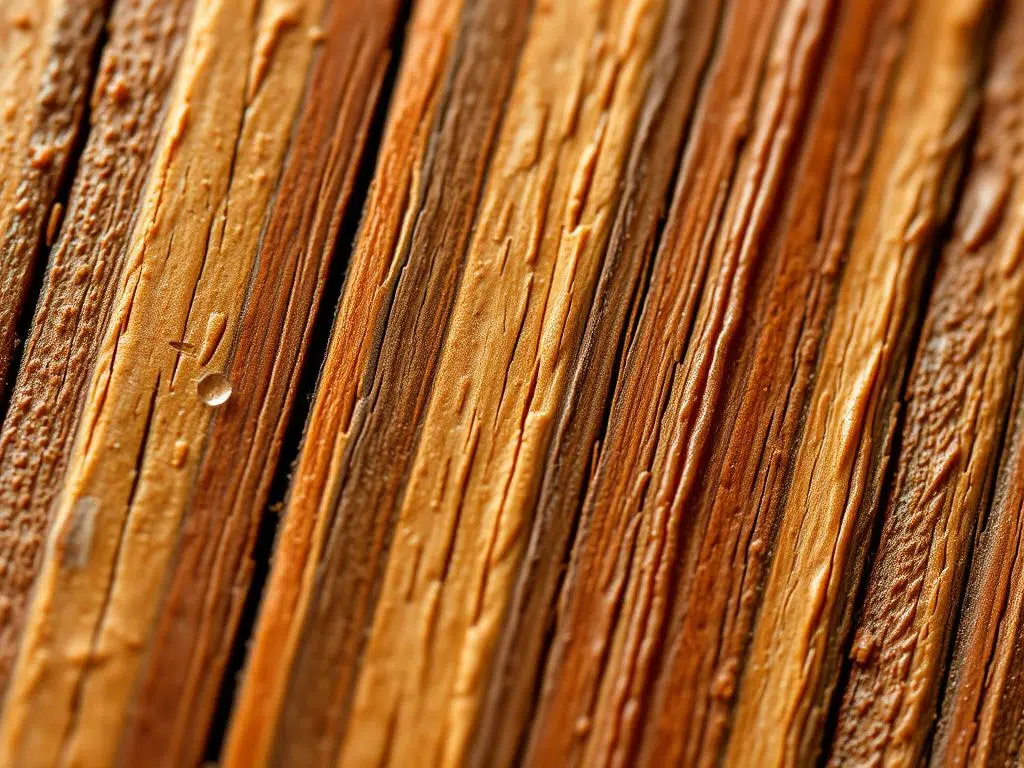Close-up van teakhout dat natuurlijke oliën toont die bescherming bieden tegen weersinvloeden Close-up van teakhout dat natuurlijke oliën toont die bescherming bieden tegen weersinvloeden