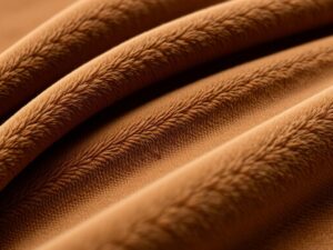 Close-up van velvet stof die de karakteristieke textuur en glans toont