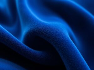 Close-up van velvet stof die de karakteristieke textuur en glans van velvet bed toont