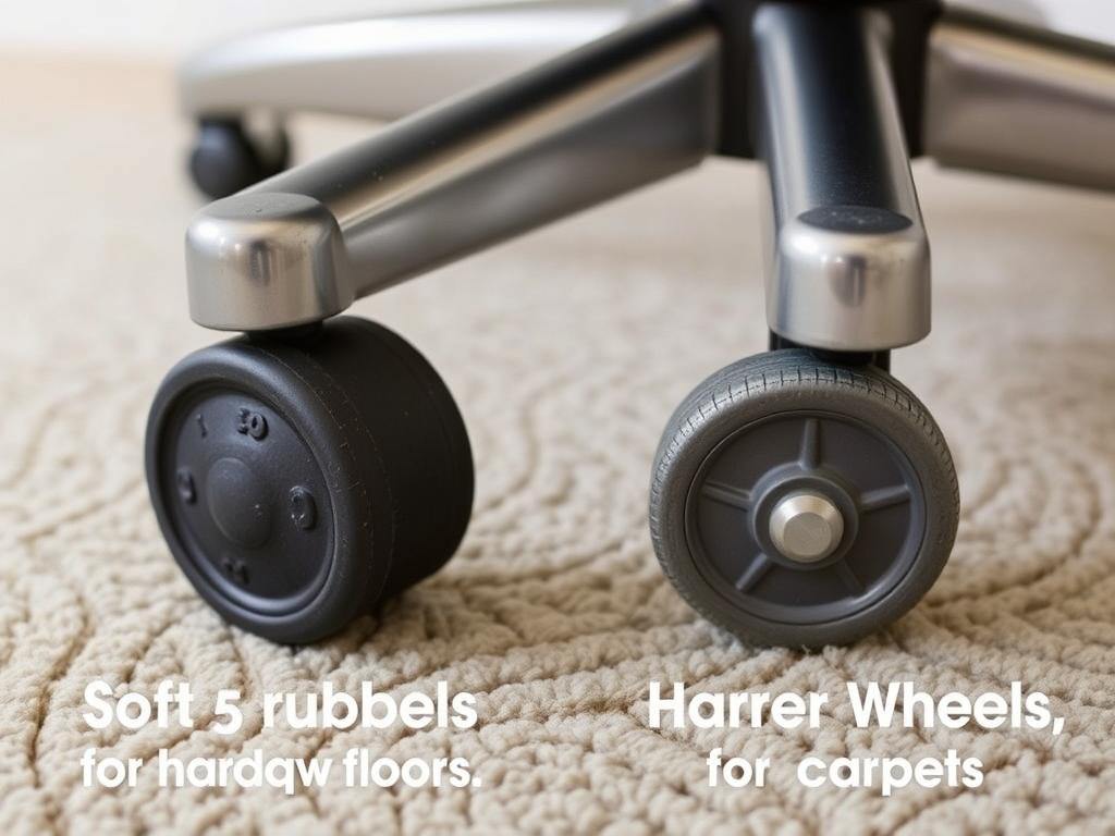 Close-up van verschillende soorten wieltjes voor stoelen