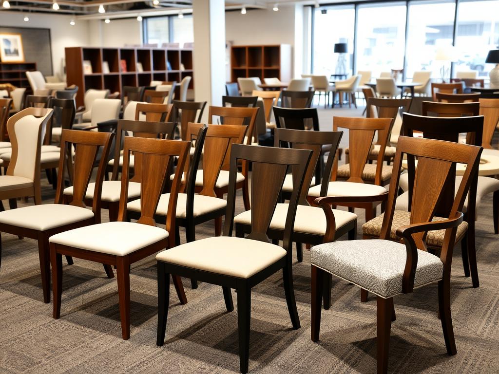 Collectie van eetkamerstoelen met verschillende designs en materialen