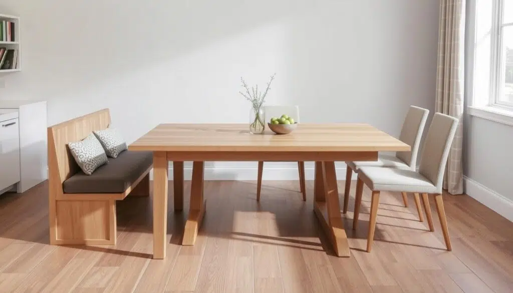 Combinatie van een eetkamerbank en stoelen aan een tafel van 200 cm Combinatie van een eetkamerbank en stoelen aan een tafel van 200 cm