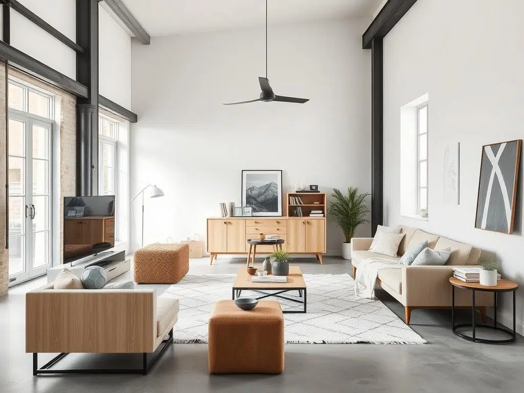 Combinatie van industriële en Scandinavische stijl met lichte kleuren en metalen accenten