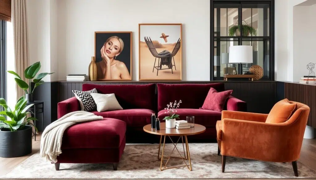 Combinatie van velvet en suède in een modern interieur Combinatie van velvet en suède in een modern interieur