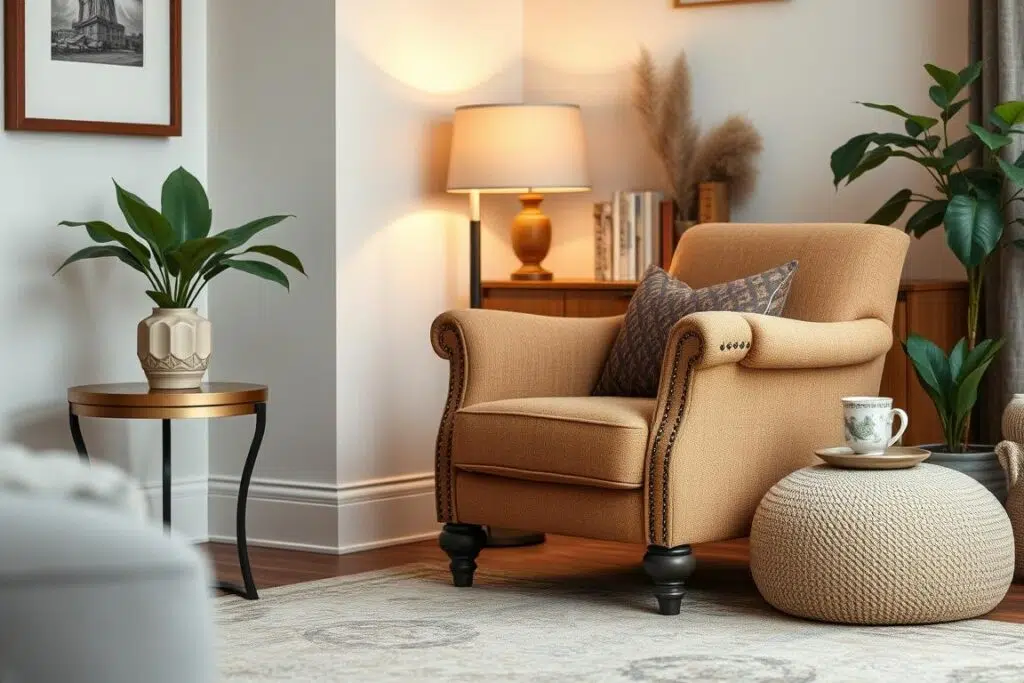 Comfortabele fauteuil in een stijlvolle woonkamer Comfortabele fauteuil in een stijlvolle woonkamer