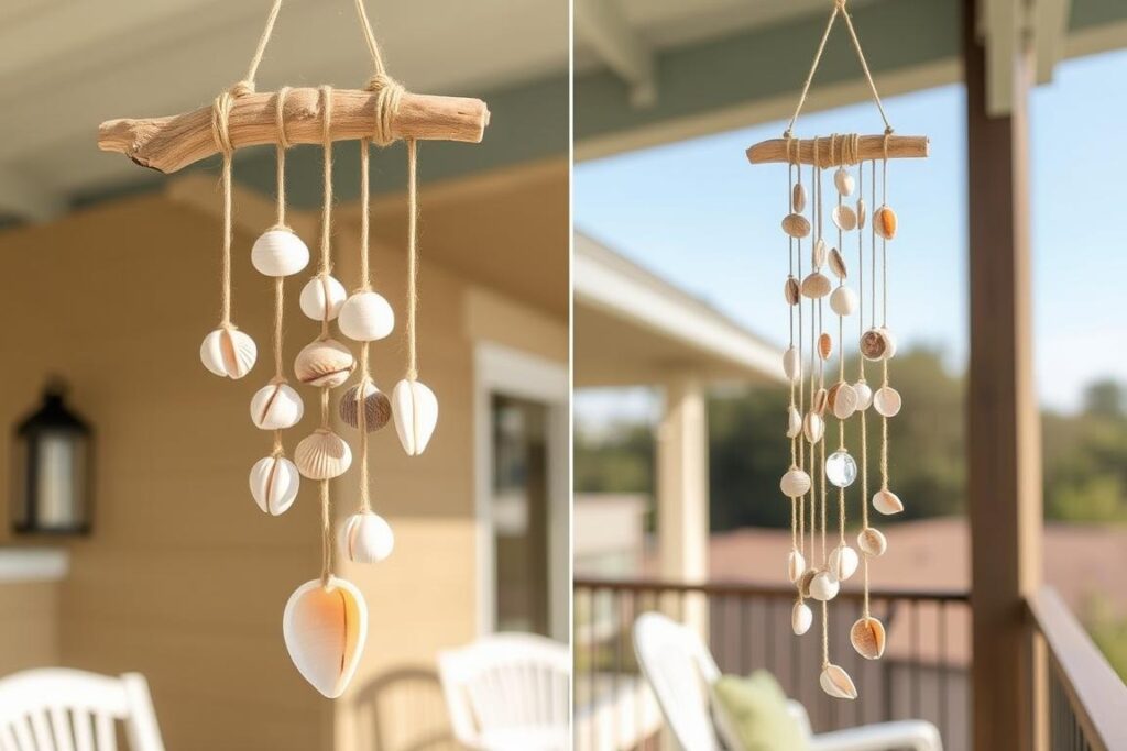 DIY schelpen windgong voor buitenruimte