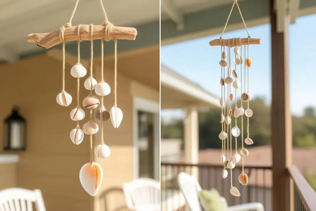 DIY schelpen windgong voor buitenruimte