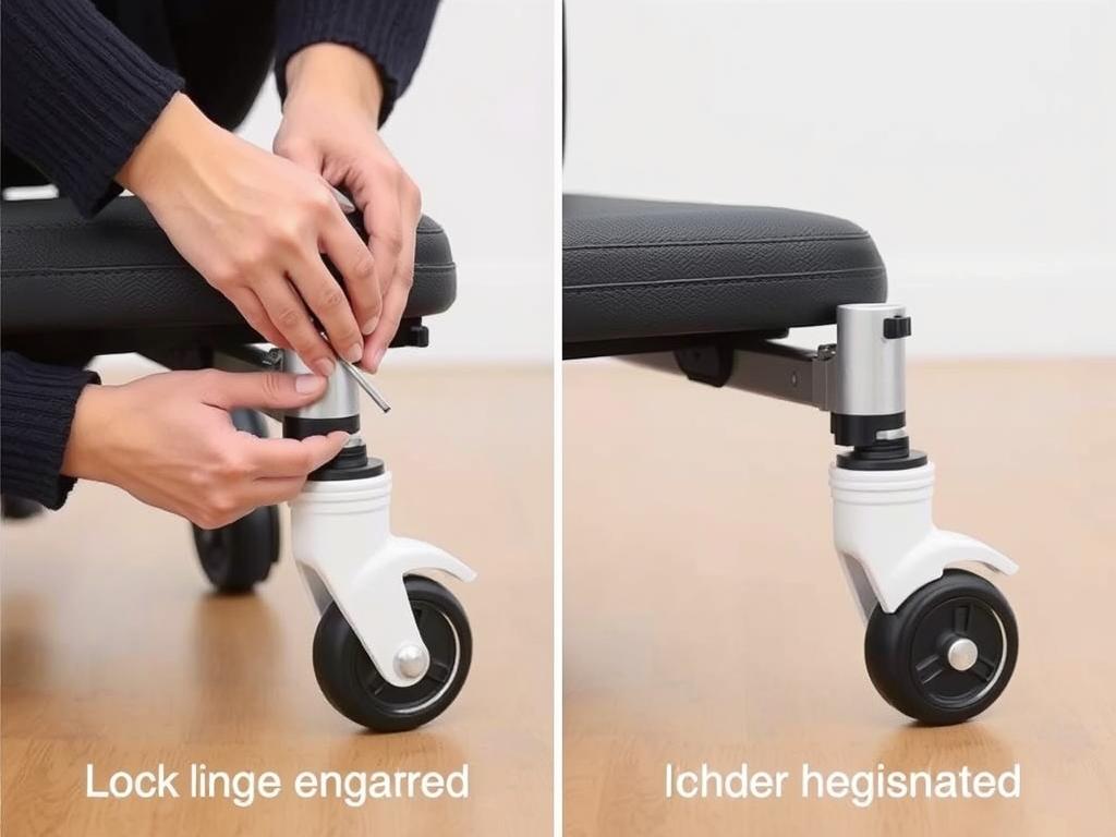 Demonstratie van een stoel met vergrendelbare wieltjes