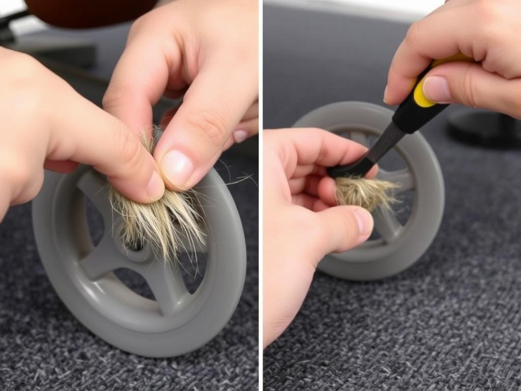 Demonstratie van het reinigen van wieltjes van een stoel