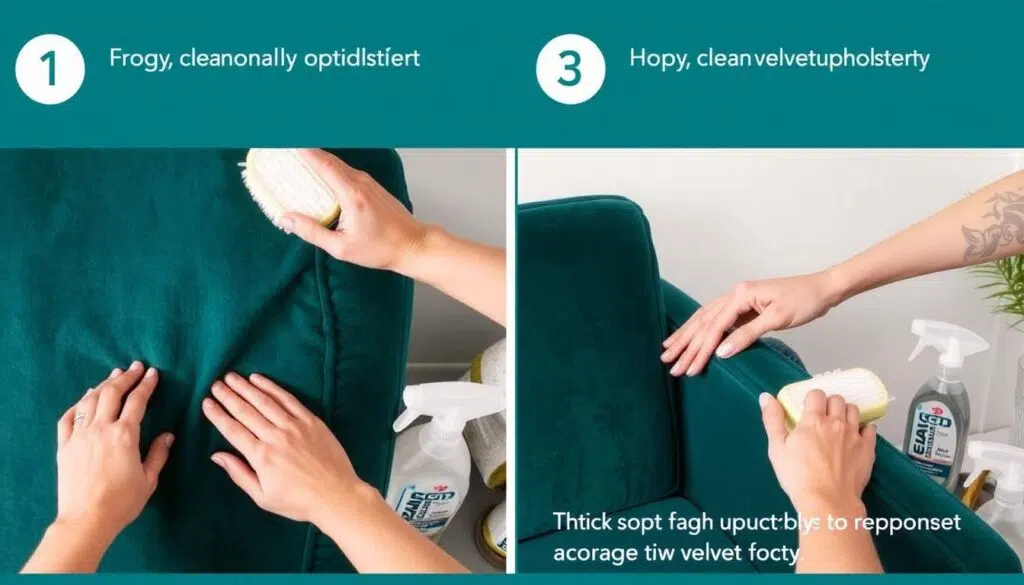 Demonstratie van het voorzichtig reinigen van fluweel Demonstratie van het voorzichtig reinigen van fluweel