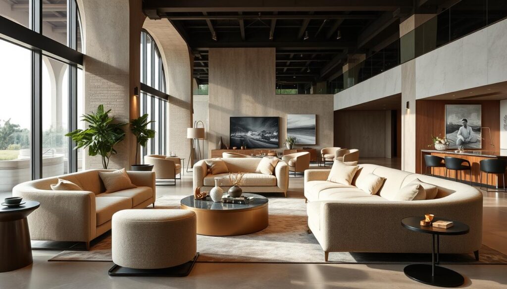 Designer bouclé meubels in een high-end interieur setting Designer bouclé meubels in een high-end interieur setting