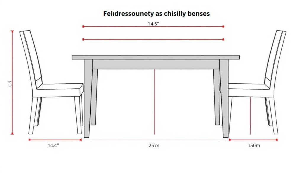 Diagram met ideale afmetingen tussen eetkamerstoelen en tafel Diagram met ideale afmetingen tussen eetkamerstoelen en tafel