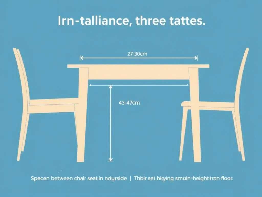 Diagram toont ideale afstand tussen eetkamerstoel en tafel voor goede ergonomie Diagram toont ideale afstand tussen eetkamerstoel en tafel voor goede ergonomie