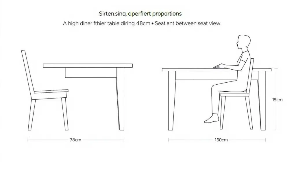 Diagram van de ideale stoelhoogte bij een eettafel van 78 cm hoog Diagram van de ideale stoelhoogte bij een eettafel van 78 cm hoog