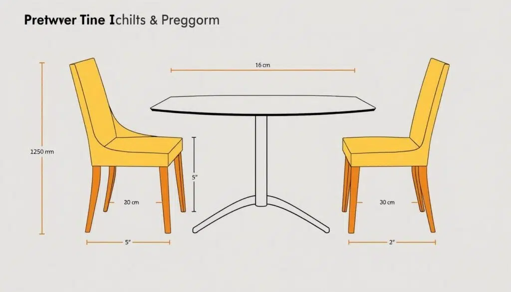 Diagram van de ideale verhoudingen tussen eetkamerstoelen en eettafel
