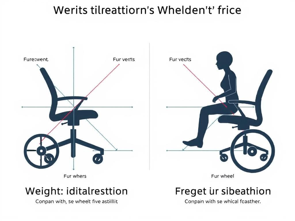 Diagram van gewichtsverdeling bij stoelen met vijf wielen versus vier wielen Diagram van gewichtsverdeling bij stoelen met vijf wielen versus vier wielen